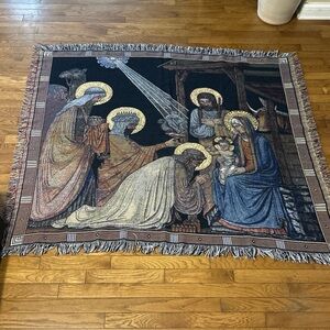 Nativity Manger Scene Tapestry Throw Blanket Jesus Wise Men Gift 60x50